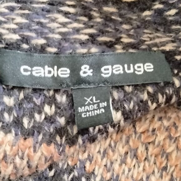 Cable & Gauge Size XL Open Front Cardigan Black Brown Textured Bohemian Knit - Picture 7 of 10